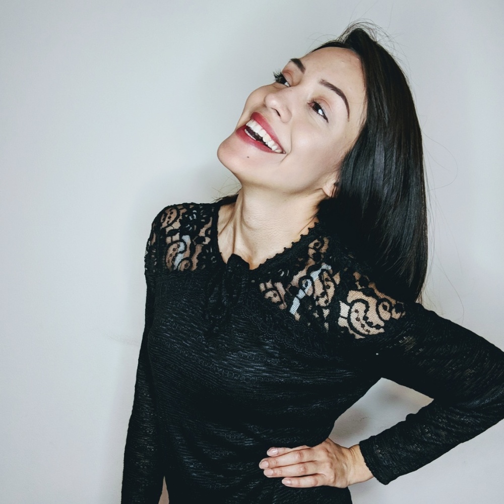 NWT Petite Black Long Sleeve Shirt with Lace - Picture 2 of 6